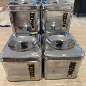 SET OF 4 VTG LINCOLN BEAUTYWARE KITCHEN CANISTERS SUGAR FLOUR COFFEE TEA
